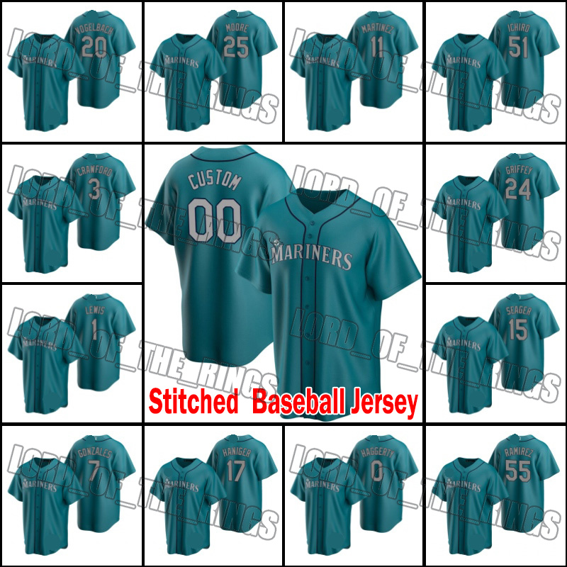 

Seattle Custom Mariners 24 Ken Griffey Jr. Baseball Jersey 1 Kyle Lewis 51 Ichiro Suzuki 11 Edgar Martinez 27 Ryon Healy 15 Kyle Seager, Woman custom jersey (ss)