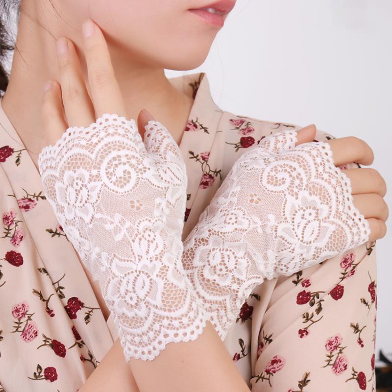 

Five Fingers Gloves Long Fingerless Women Sexy Lace White Black Ladies Half Finger Fishnet Sunscreen Mesh Glove
