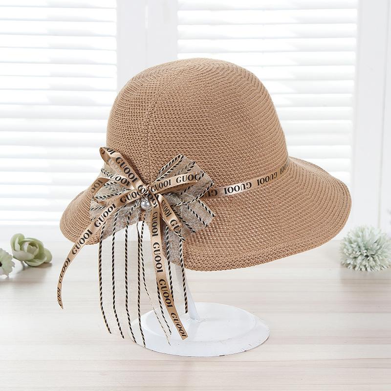 

Berets Summer Sunshade Straw Hat Bowknot Foldable Fashion Beach Ladies Wide-brimmed Fisherman, 05