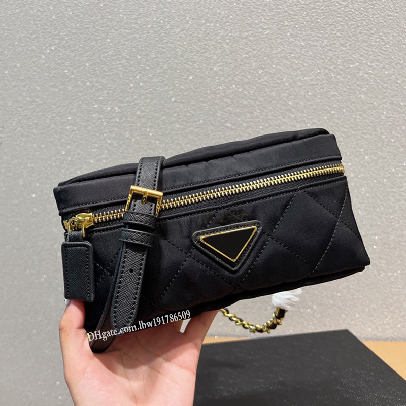 

21CM Mini nylon chest bag designer shoulder bags womens luxury Designers fashion bag wallet small make up handbag Diamond lattice leather Chain cosmetic hanbags, Black