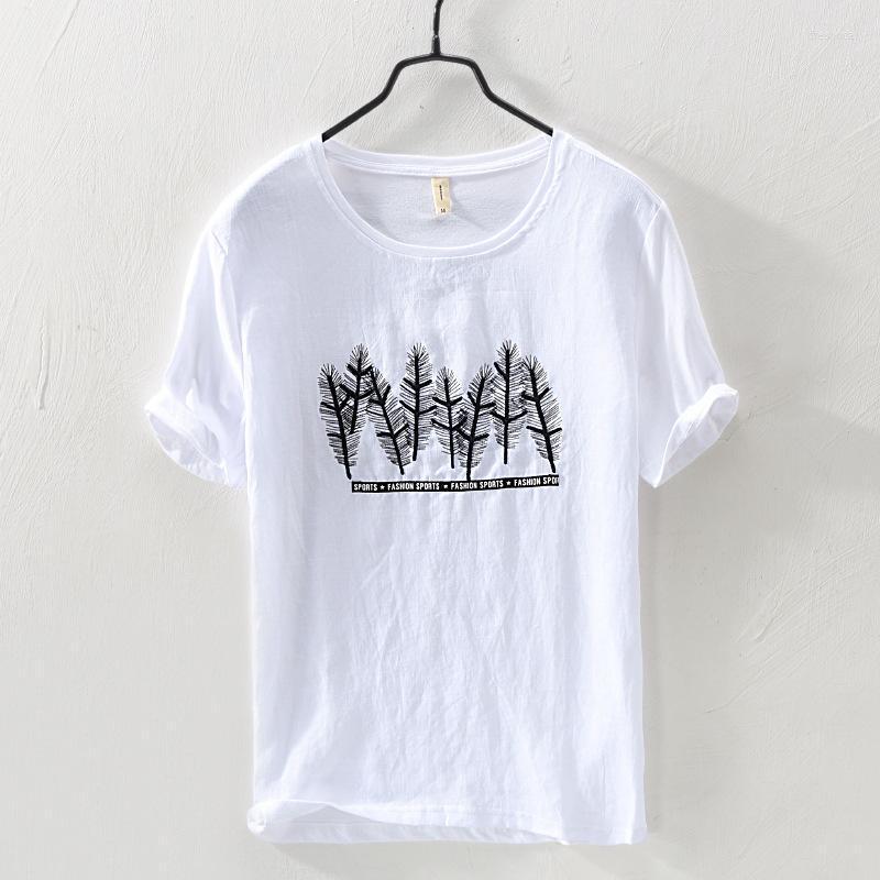 

Men's T-Shirts Brand Printed Trees Short Sleeve Tshirts Chinese Style Solid Color White Slim Fit Tops Cotton