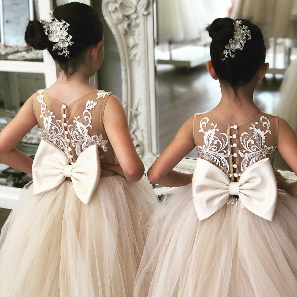 

Flower Girls Dresses For Weddings Feather One Shoulder Sleeveless Tiered Ruffles Ball Gown Birthday Children Girl Pageant Gowns Floor Length Tulle, Gold