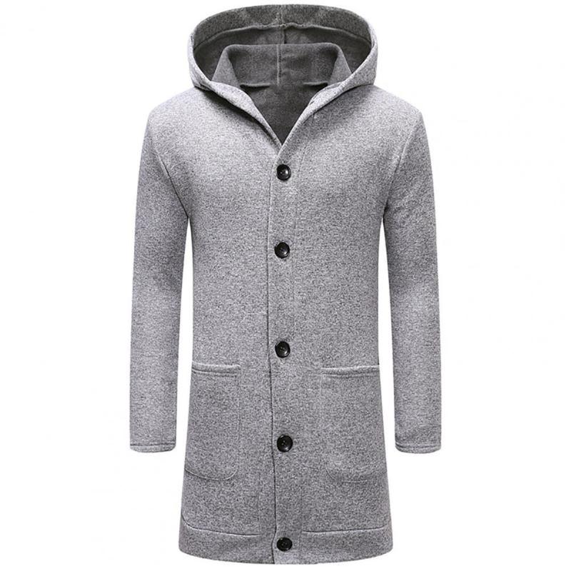 

Men's Trench Coats Men Jackets Buttons Closure Long Sleeve Jacket Mid-Length Hooded Two Pockets Male Coat Outerwear Autumn WinterMen's, Green