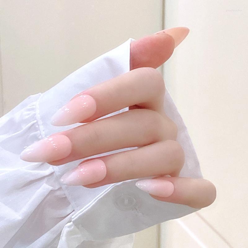 

False Nails 24PCS/Set Full Cover Nail Gradients Pink Press Reusable Acrylic Peach Color Fake Long Style Summer Bride Art Prud22, Jp1808-b3