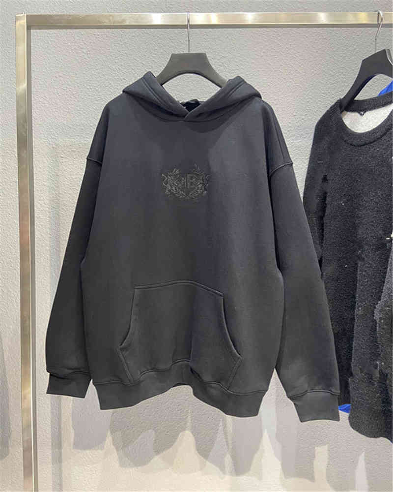 

Hip Hop Designer Balciga Hoodies High Version Autumn and Winter New Front Letter Printed Lion Laurel Fleece Hoodie Fashion Brand Hoodie, Black