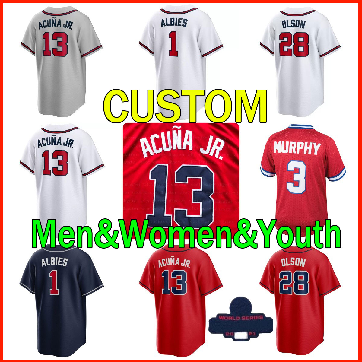 

2022 Gold Program Jersey Ronald Acuna Jr. Ozzie Albies Matt Olson Dansby Swanson Max Fried Austin Riley Eddie Rosario Ian Anderson Adam Duvall Baseball Jerseys Women, As shown