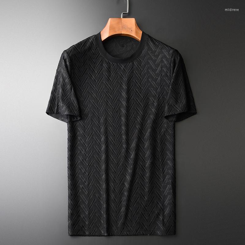 

Men's T-Shirts Minglu Black Mens High Quality Round Collar Short Sleeve Jacquard Male Plus Size 4xl Slim Fit Casual Man TeeMen's Mild22, Black htz20089