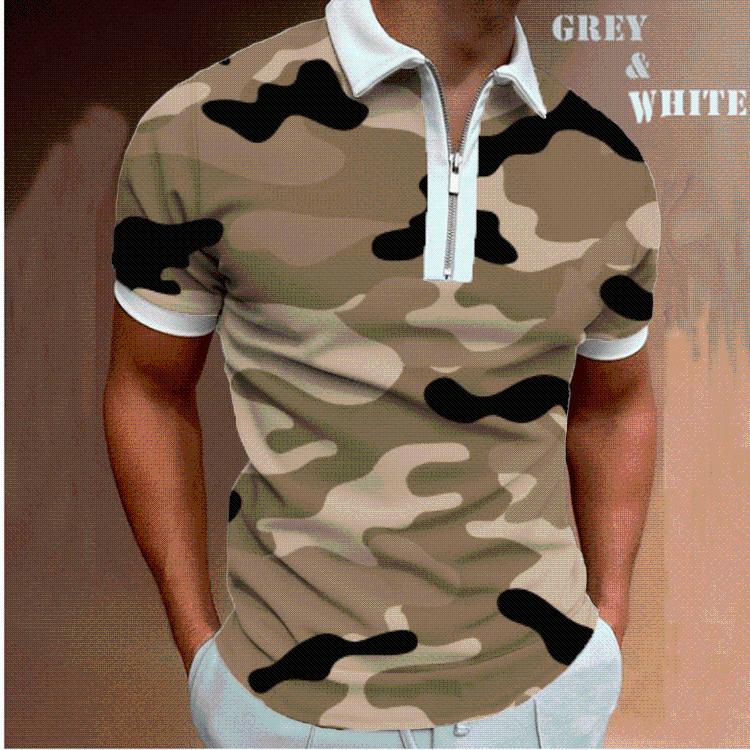 

Men's Polos Summer High Quality Men Shirts Camouflage Print Casual Short Sleeve Mens Turn-Down Collar Zipper Shirt MenMen's Men'sMen's, 158-mc4