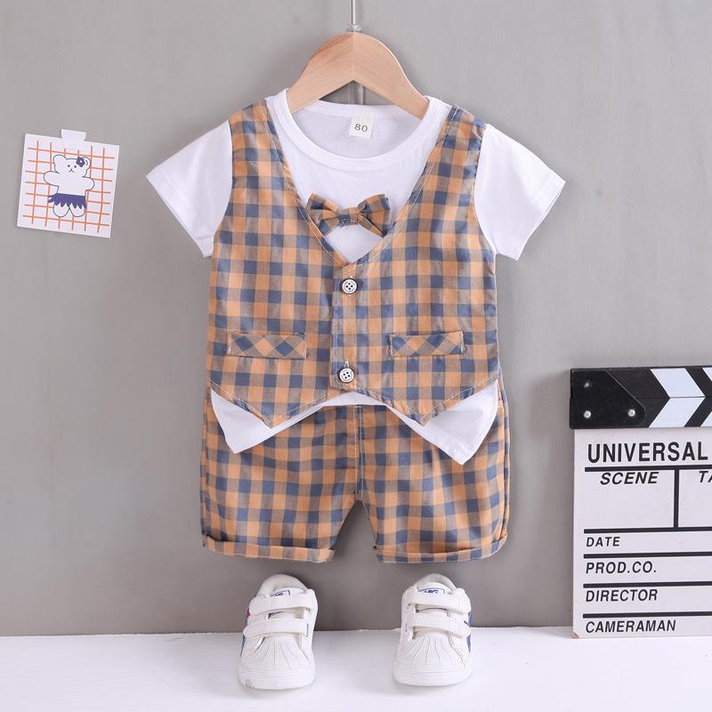 

Clothing Sets Baby Boys Gentleman Fashion Summer Vest Patchwork T-Shirt& Shorts Children Plaid Outfits For Toddler Girls ClothesClothing, Black