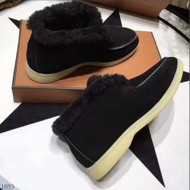 

Mens Boots Casual Shoes Loro Walk Flats Leather Fur Inside Women Winter Driving Luxury Designer Open Mocassin 36-46