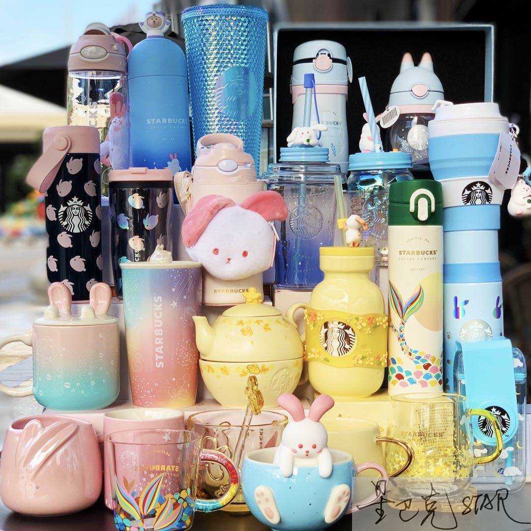 Starbucks cup mid autumn day forest maple leaf sprouting rabbit bear osmanthus flower glass rotating straw mark thermos cup pot cover-image-760316591