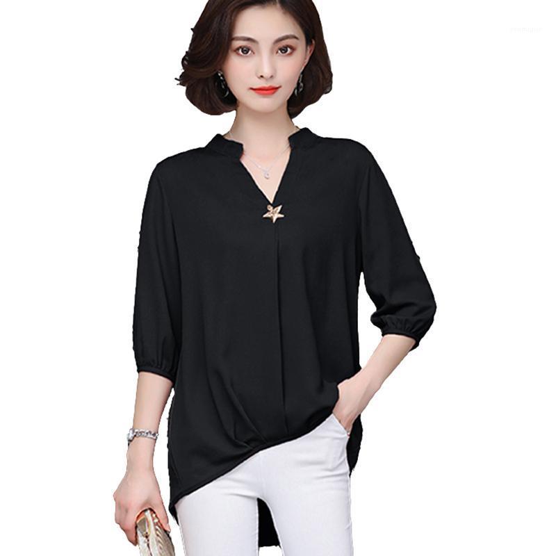

Women's Blouses & Shirts VogorSean Summer Women Blouse Shirt 2022 V-neck 3/4 Sleeve Fashion Casual Loose Plus Size Womens Tops White/Pink/Bl, Black