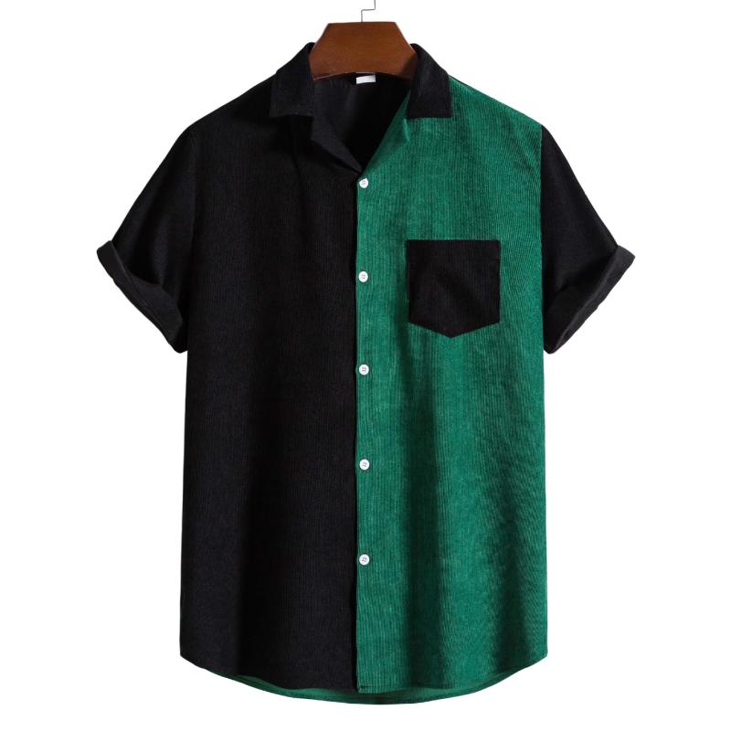 

Men' Casual Shirts Mens Corduroy Contrast Color Button Down Short Sleeve Hawaiian Shirt Men Party Holiday Beach Chemise HommeMen, Color 1
