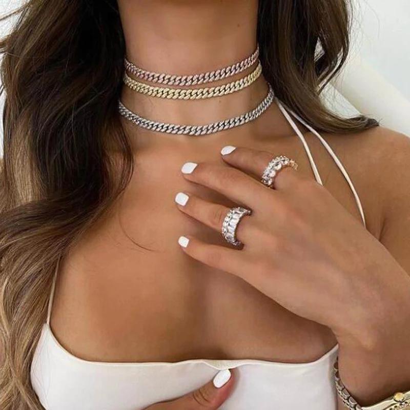 

Chokers Iced Out Fashion Sparking Bling 6.5mm Width Thin 5A Cubic Zirconia Cuban Chain Choker For Hiphop Women Lady Party JewelryChokers