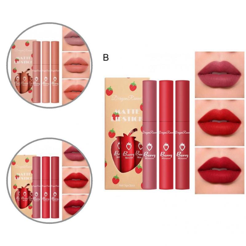 

Lip Gloss 3Pcs/Set Makeup Delicate Cute Non Stick Matte Liquid Lipstick Smooth Moisturizing Color