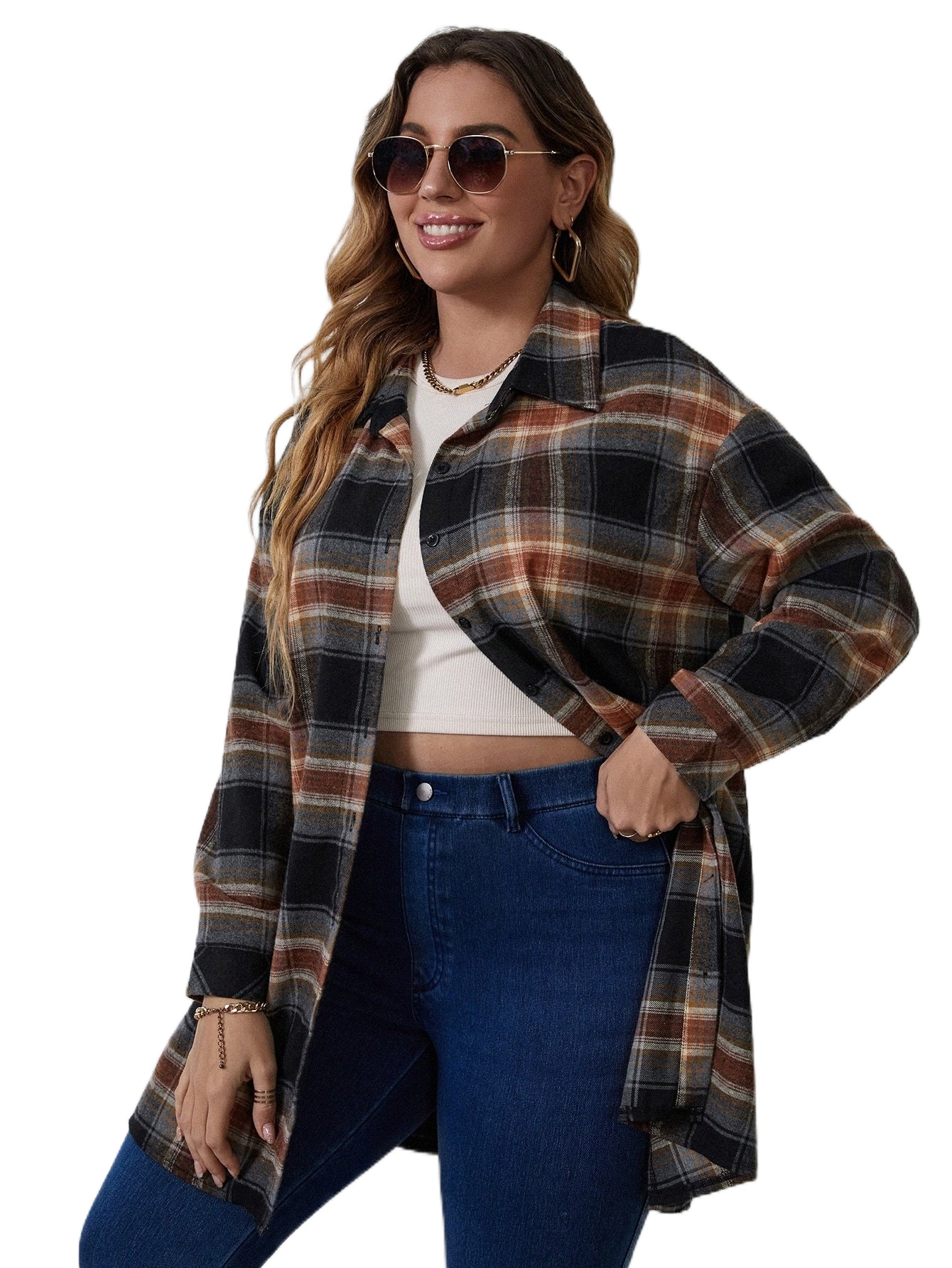 plus Plaid Drop Shoulder Blouse u8hW#-image-789603455