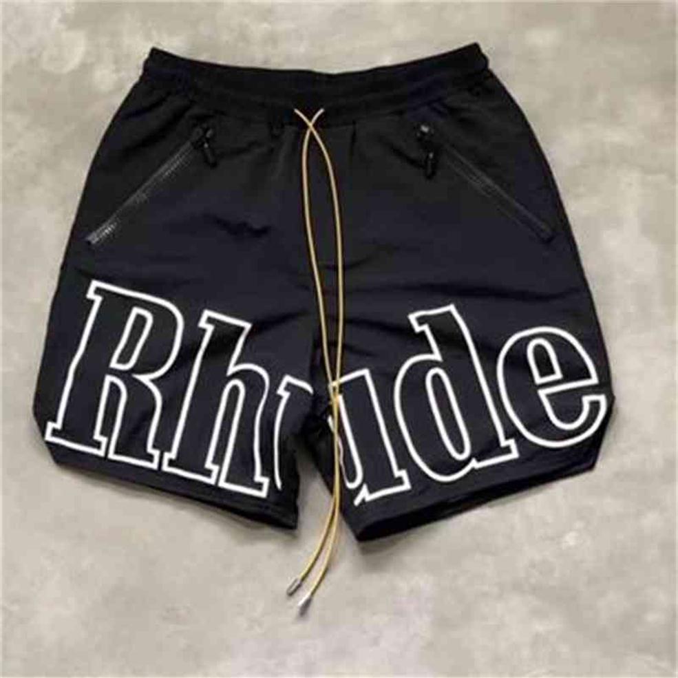 

Oversize Slightly Rhude Shorts Men Women High Quality Nylon White Letter Print Rhude Rh Pill Zipper Pockets Breeches243Q, Black