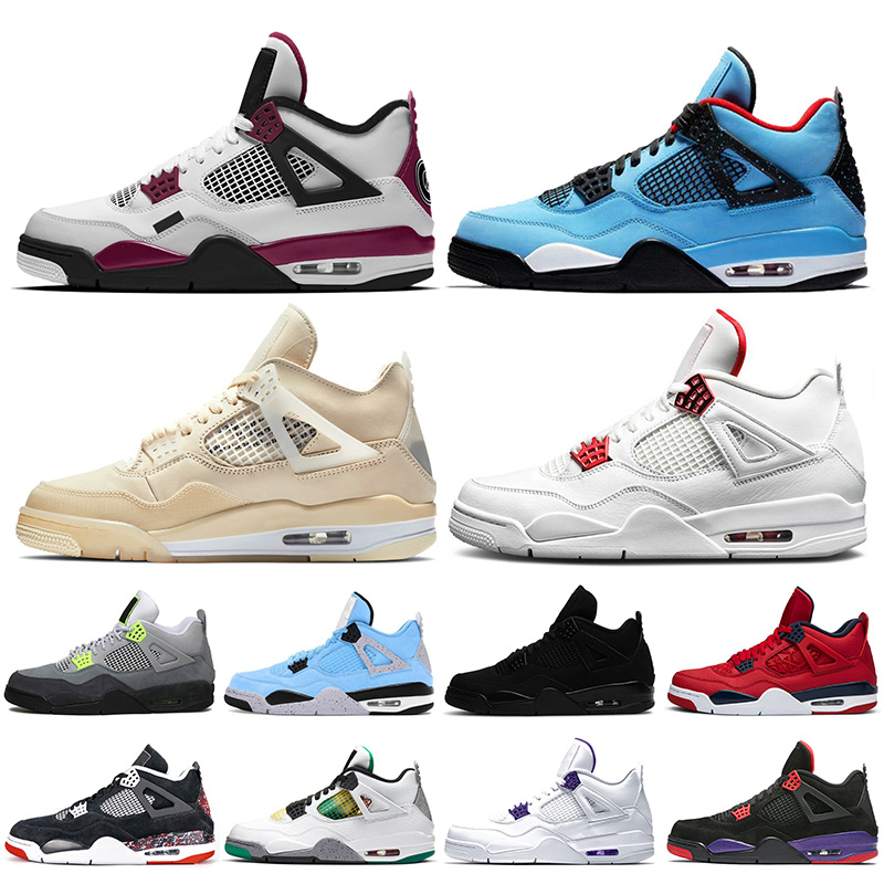 

2020 PSGs Travis Scotts 4 4s SAIL Red Metallic Jumpman Mens Basketball Shoes Top Quality Black Cat Retro Bred Trainers Sneakers size 13, A20 rush violet 40-47