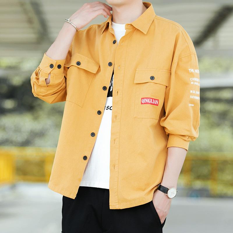 

Men's Casual Shirts Men Yellow Long-sleeved Green Black Gray Fashion Youth 2022 Students Daily Autumn And Winter ShirtsMen's, A1
