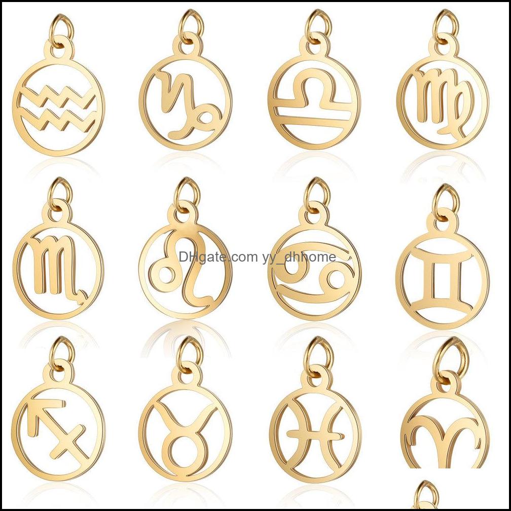 

Charms Jewelry Findings Components 11Mm Stainless Steel Mini Gold 12 Zodiac Sign Diy Constellation For Women Making 10Pcs /Lot Drop Delive