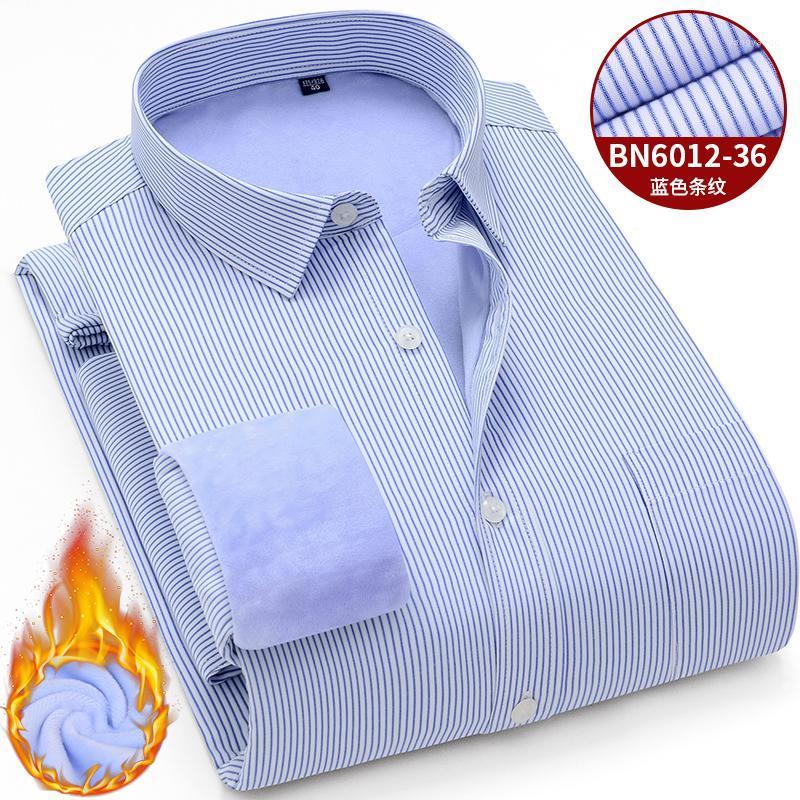 

Pure Color Warm Stripe Shirt Men's Casual Plus Velvet Longsleeve For Men Winter Wears Large Size Button Up Tops Shirts, Bn6012-13