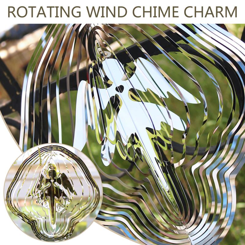 

Decorative Objects & Figurines Butterfly Wind Chime Stainless Steel Windmill With Hook Kinetic 3D Rotating Round-shape Pendant Catchers Hang