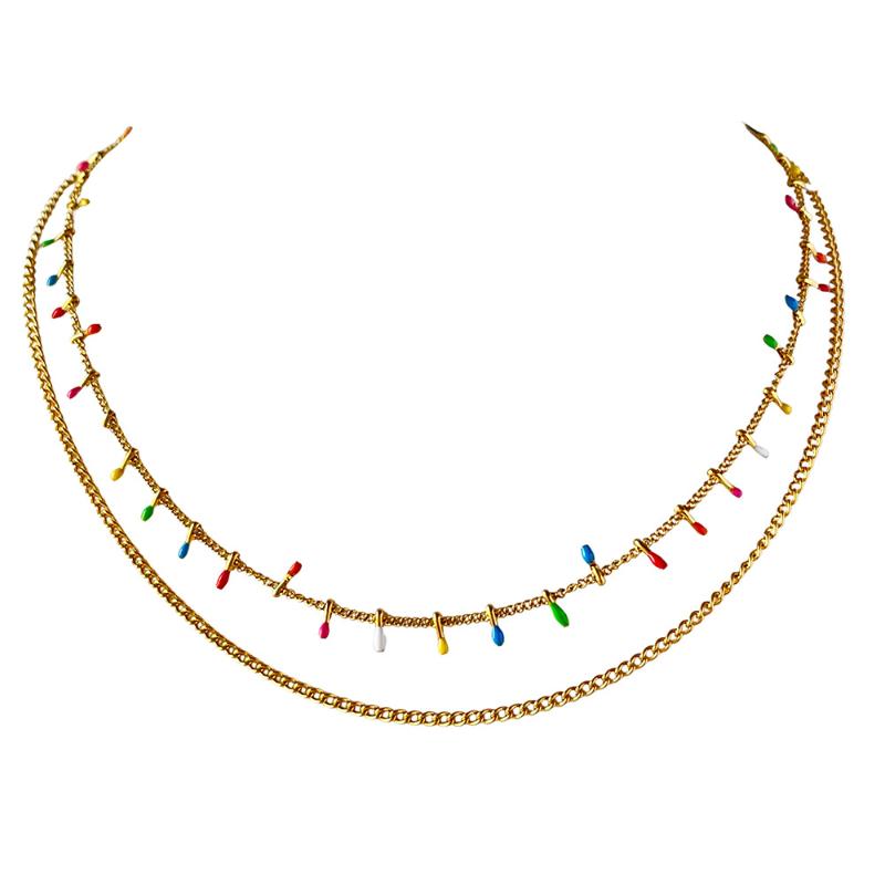 

Chokers Fashion Stainless Steel Chocker With 18k Gold Plated Colorful Chain Necklace For Gift