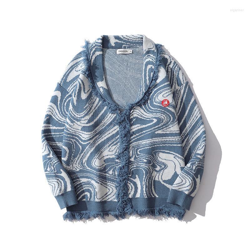 

Men's Sweaters Harajuku Tassel Cardigan Outwear Black White Patchwork Distressed Pullovers Men Women Loose Casual ClothesMen's Olga22