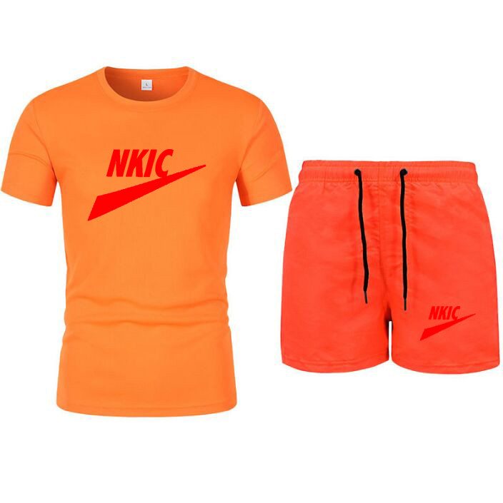 

Summer Men Brand Tracksuit Fashion Men's Clothes Beach Shorts Set 3D Printing Lettering Sportswear Sets Short-Sleeved T-shirt suit, White