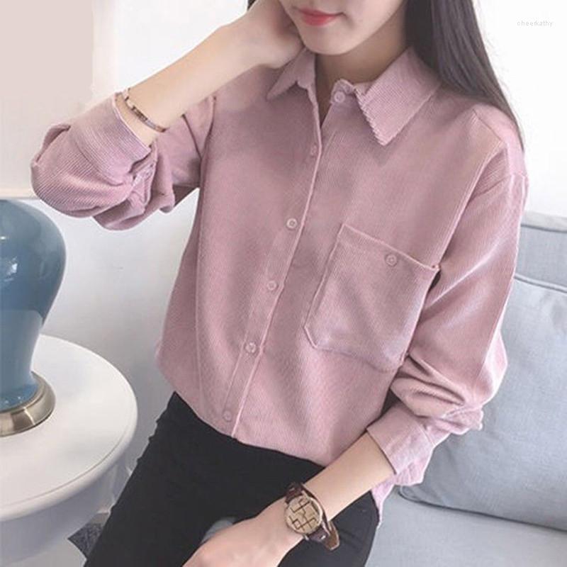 

Women's Blouses & Shirts Corduroy Women Tunic Womens Tops And 2022 Womenswear Long Sleeve Clothing Button Up Down Loose WhiteWomen's Chee22, Green