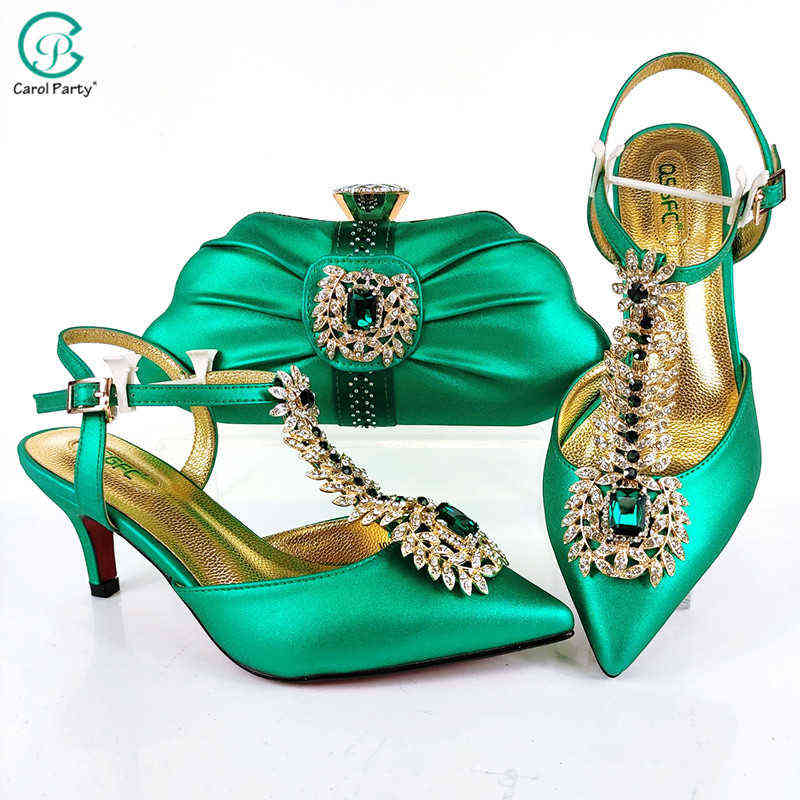 

New Arrival Italian Design Fashion Green Crystal Style Women Wedding Shoes and Bag Set in Color for Party 220516, Sky blue