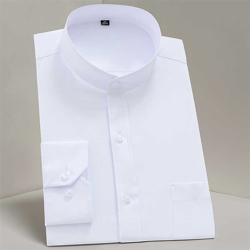 

Male Mandarin Collar Shirt Man White Business/Party/Forma Non-ironing Chinese Style Solid Crew Neck Single Breasted Shirt L 210701