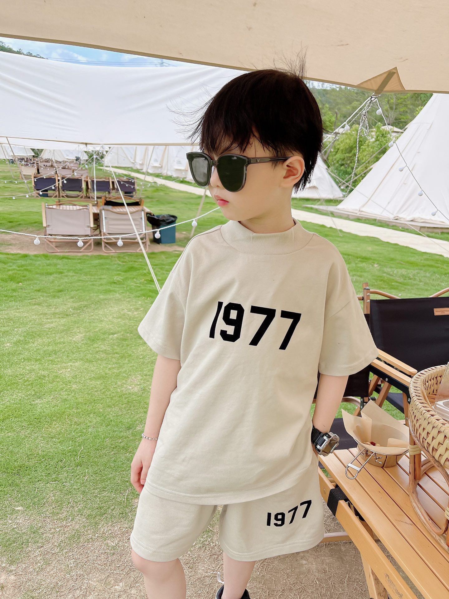 

Children Sets Kids Boys Cotton T-shirt With shorts suits Toddler Casual Sport Outfits Clothing, Beige