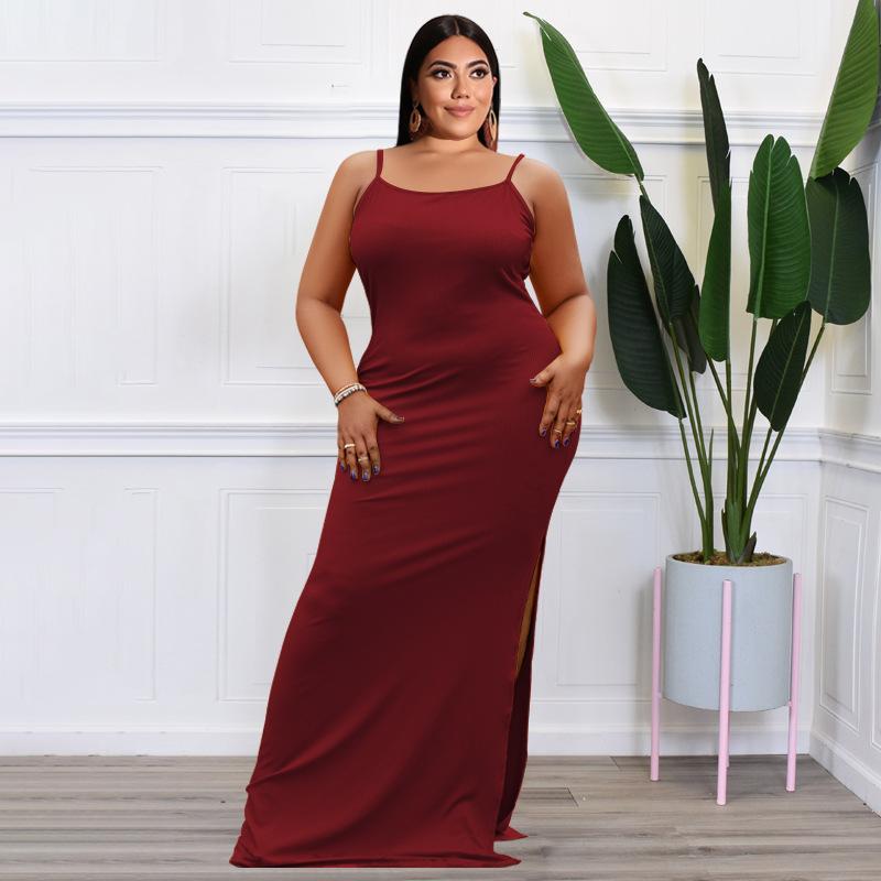 

Plus Size Dresses Women Clothing Ribbed Vestidos De Mujer Casual Elegante Party 2022 Summer Sleeveless Maxi Long Slit VestidosPlus, Black