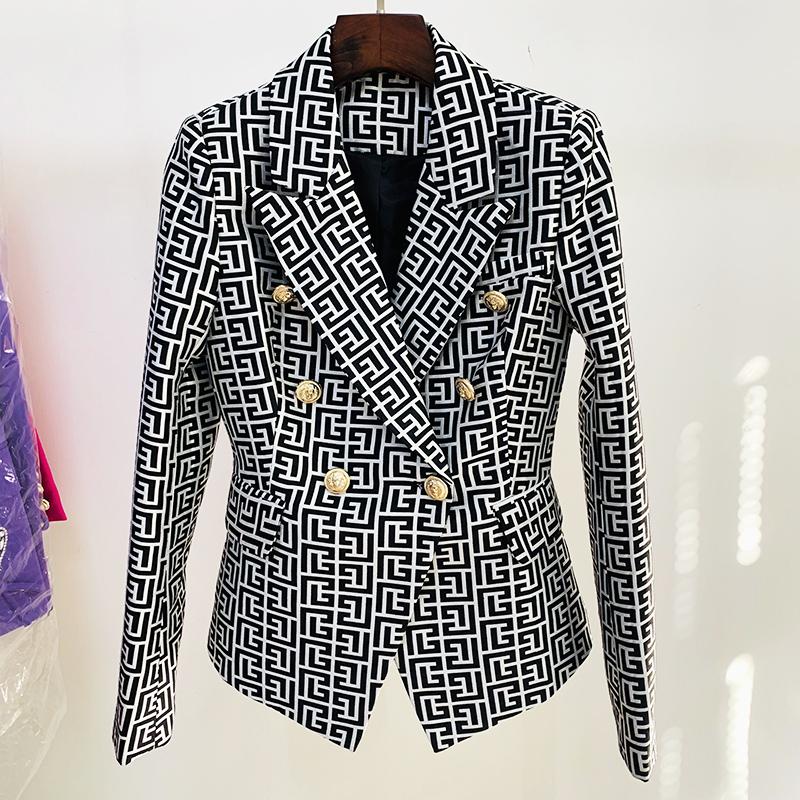 

Women' Suits & Blazers HIGH STREET Est 2022 Designer Jacket Double Breasted Lion Buttons Geometrical Jacquard Blazer, Black