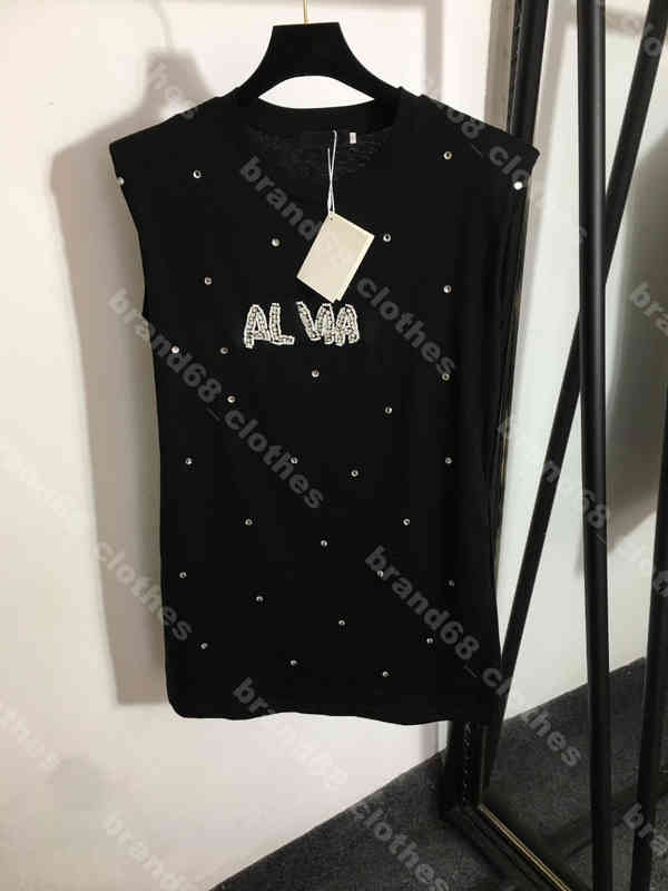 

New women' dress summer fashion casual retro style diamond letter logo sleeveless vest high-end and comfortable T-shirt a1, Black