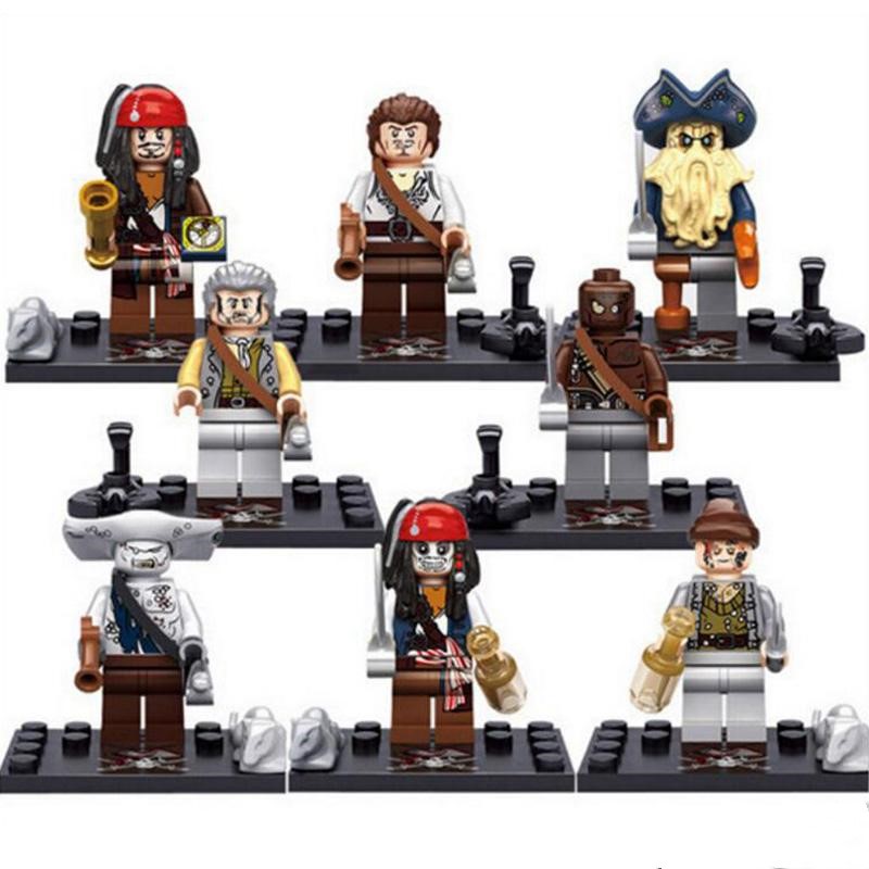 

8pcs Caribbean Pirate Black Pearl Minifigs Mini Toy Figure Captain Jack Sparrow William Davy Jones Elizabeth Barbossa Salazar Building Block