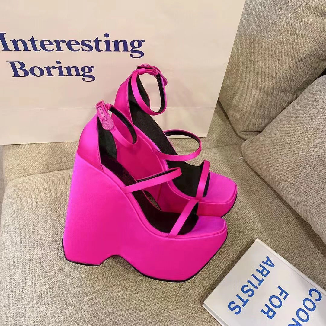 

new model classic European women's shoes chunky heel fashion sandals ultra high heels Rhinestones with silk banquet shoes multicolor Bandage decoration leather, Red