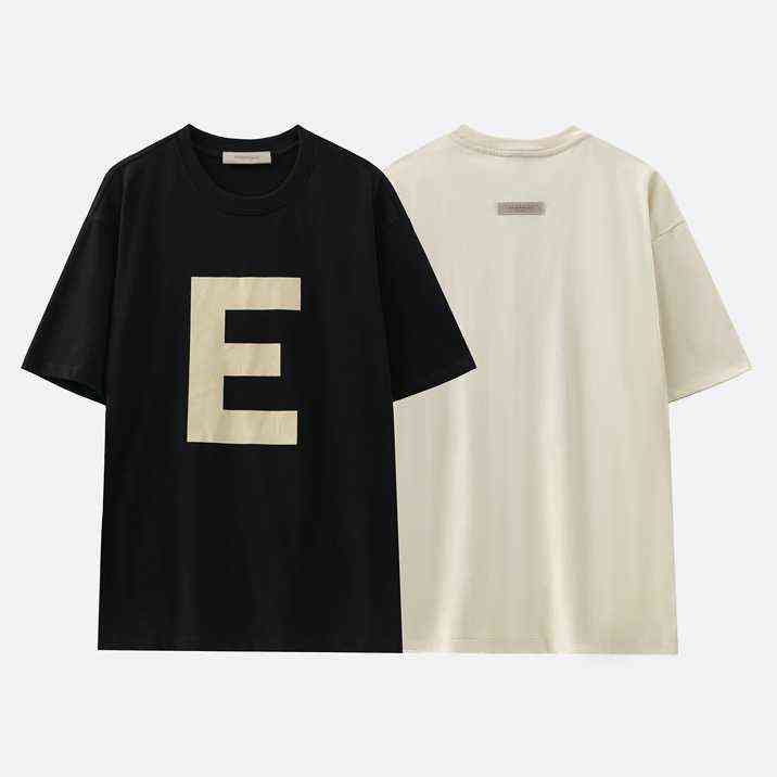 Fashion Essentials Designer Couples t shirts Fog Season 8 Double Thread Flocking Letter e Men's and Women's Short Sleeve T-shirt