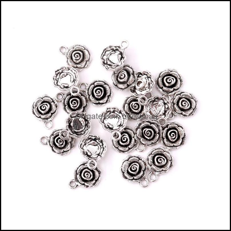 

Charms Jewelry Findings Components 100Pc/Lot Antique Sliver 13X17 17X21 13X2M Rose And Christmas Tree Shape Alloy Dhy2N