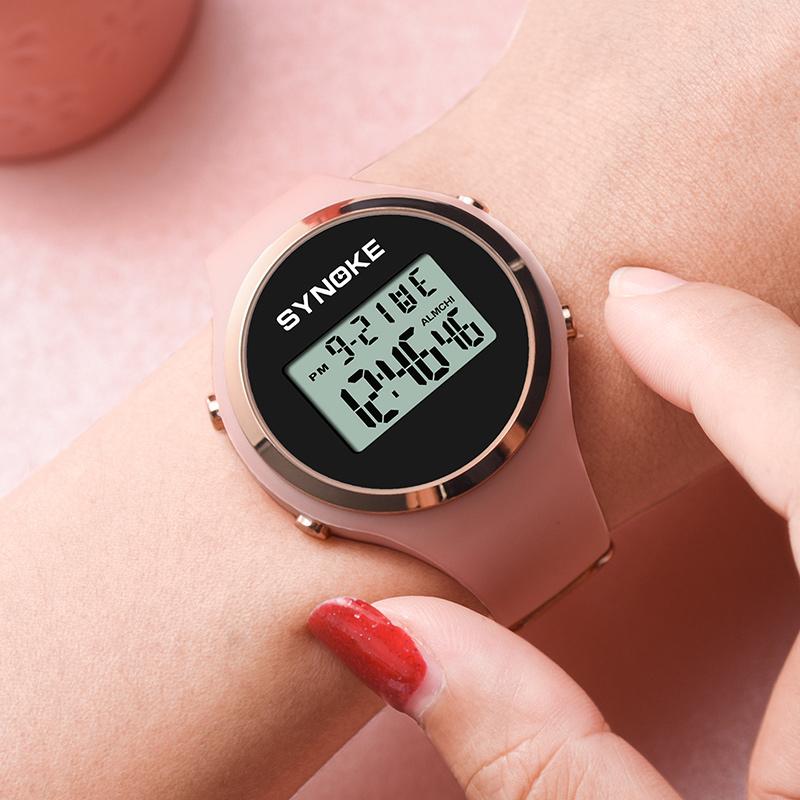 

Wristwatches SYNOKE Watches Women 5Bar Waterproof Jelly Silicone Strap Japanese Movement Ultra-thin Wristwatch Digital Lady Watch, 9108 pink