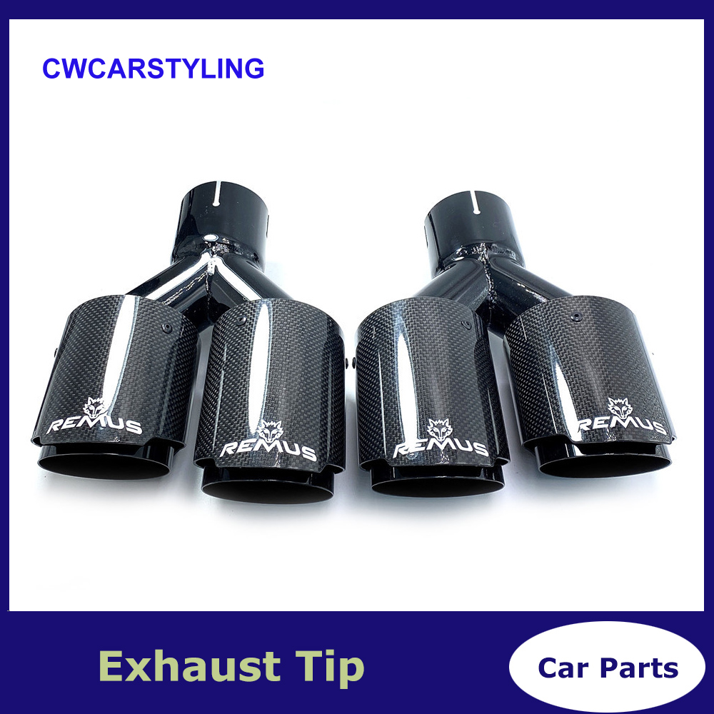 Remus 1Pcs Car Modification Universal Muffler Dual Glossy Black Automobile Muffler Carbon Fiber Exhaust Tip For Any Cars