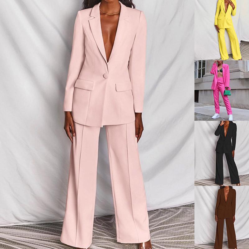 

Women' Two Piece Pants Blazer Suit Women Office Set Autumn Long Sleeve Cardigan Pant 2 Womens Casual Blazers SetWomen, Yellow