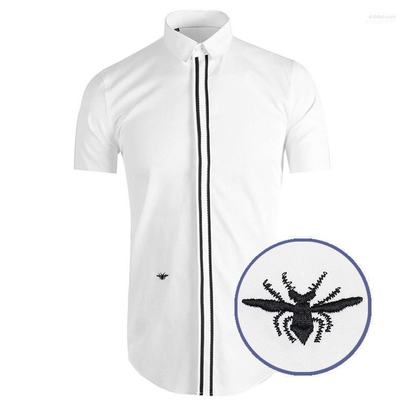 

Men' Casual Shirts 2022 Luxury Men Classic Embroidered Bee Stripe Ribbon Fashion Cotton Shirt High Quality Short Sleeves A66 Eldd22