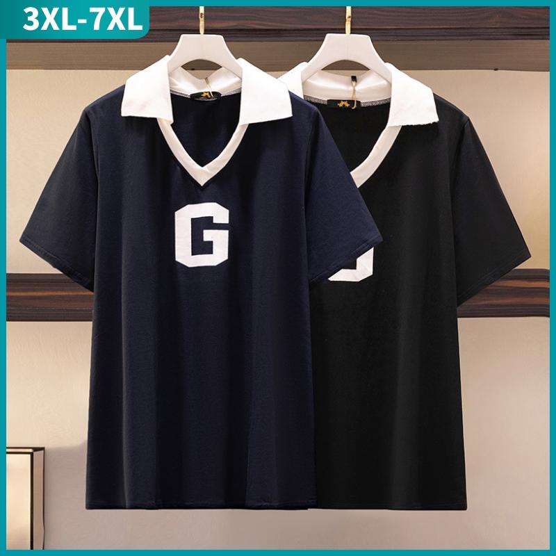 

Women's Plus Size T-Shirt Ladies Summer Tops For Women Large Short Sleeve Loose Cotton Blue V-neck 3XL  5XL 6XL 7XLWomen's, Black