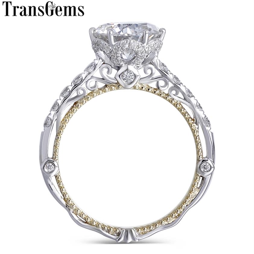 

Transgems 14K White and Yellow Gold Center F Color Moissanite Diamond Vintage Engagement Ring for Women Bridal Wedding T200108264C