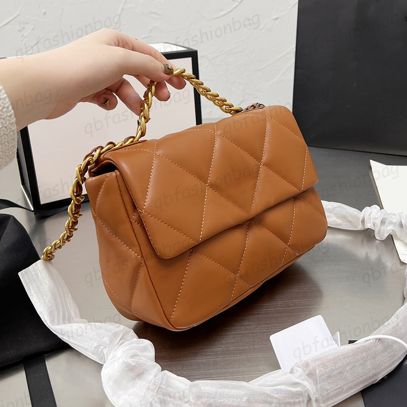 

Womens Classic Mini Flap 19 Quilted Lambskin Bags Chain Handle Totes Gold Metal Hardware Chain Crossbody Shoulder Large Capacity Designer Pouch Handbags 20C, Box