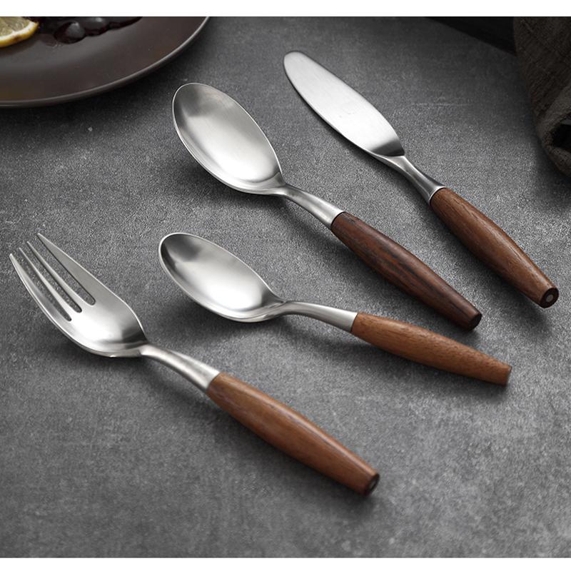 

Dinnerware Sets Cutlery Set Wooden Handle Stainless Steel Knife Spoon Fork Tableware Silverware Flatware Dropshipp