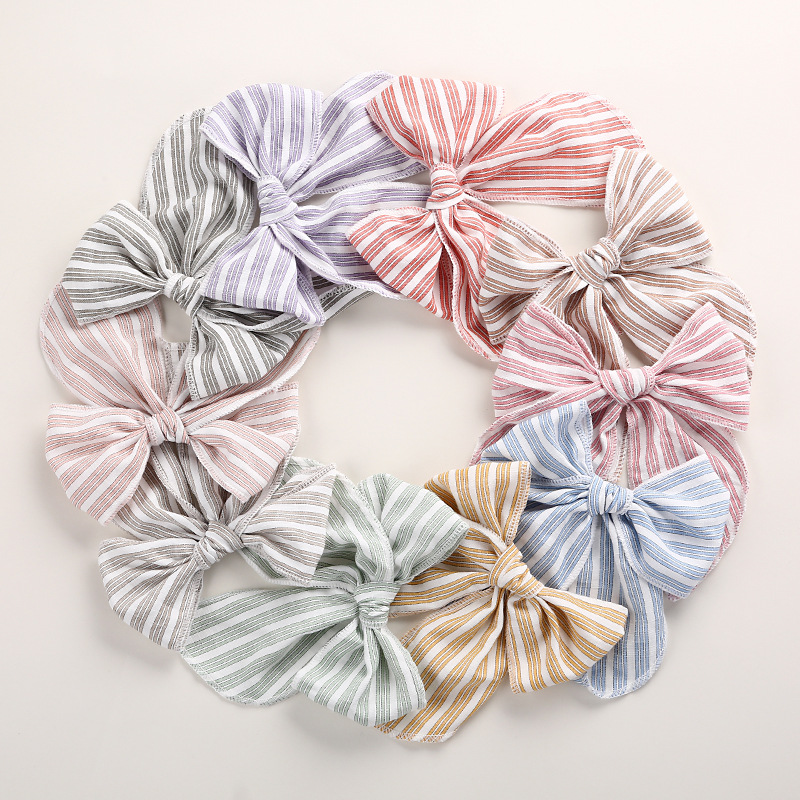 

New 5" Striped Fable Bow Nylon Headband Hair Clips Baby Cotton Hair Bow Hairpins Girls Kids Curled Edge bow Barrettes, Multi-color