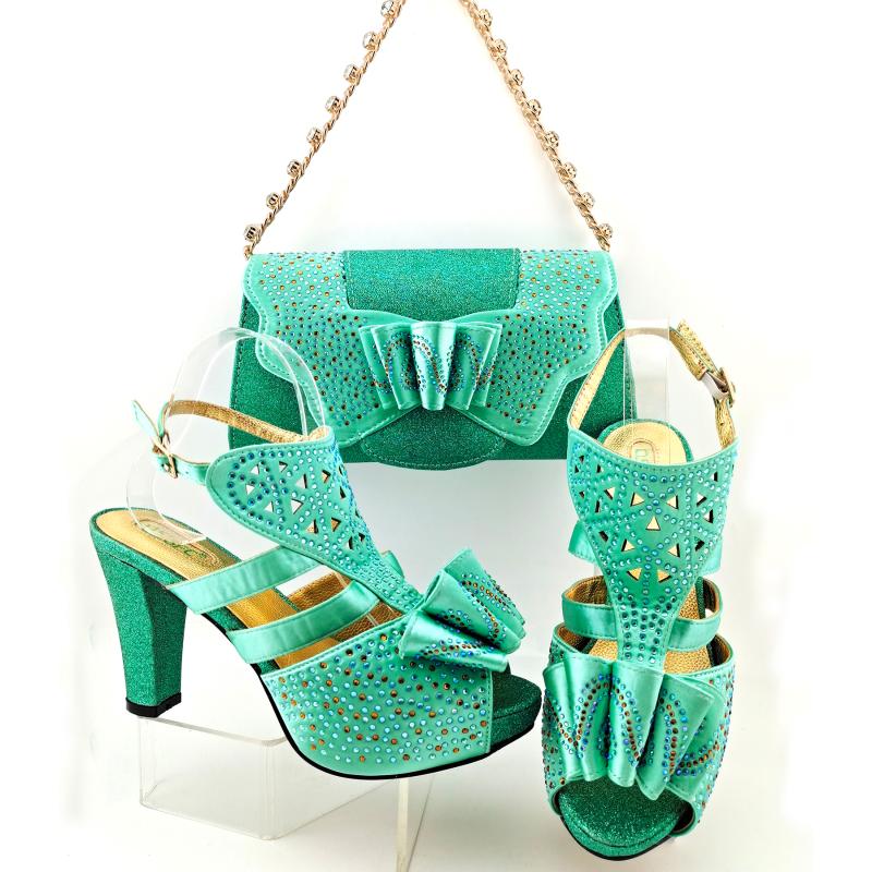

Dress Shoes QSGFC African Fashion Italian Design Women Matching Bag Banquet Heel Height 10CM Pump Peep Toe Buckle Strap, Black